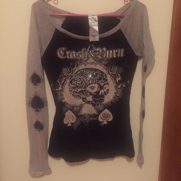 crash & burn Tops - Crash & burn long sleeve Swarovski crystal skull